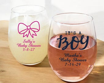 Baby Shower Personalized Printed 24 pieces of Stemless Wine Glass Favors, Baby Shower Favors {Item#726}