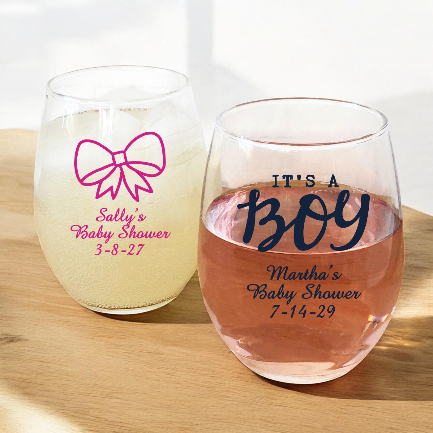 Personalized Baby Shower Stemless Wine Glass Favors - Set of  Bebe wine glasses 8 total main image 0