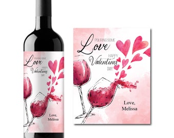 Set of 12 Pouring Some Love Personalized Wine Labels, Valentine's Day Wine Champagne Mini Bottle Labels 899