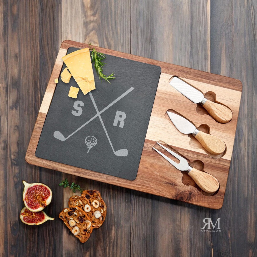 Golf Monogram Engraved Acacia Wood Cheese Board Set - Etsy
