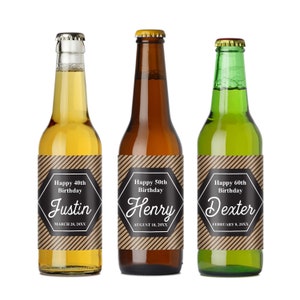 6 pieces Diagonal Stripes Personalized Beer Bottle Labels, Birthday Party Personalized Beer Labels { PPD58-J }