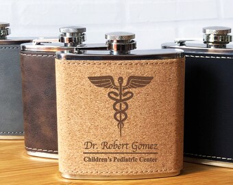 Personalized Leather Hip Flask, Engraved Personalized Flask Personalized Custom Flask, Flask Engraved Nurse Doctor Medical Field {Item#708}