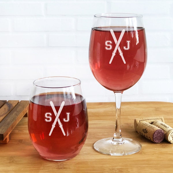 Wine Glasses, Stemless Wine Glass or Wine Glass Ski Personalized Etched, Bubbly Juice, Unique Gift {Item#647-ZA5}