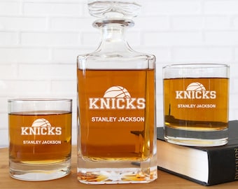 Basketball Fanatics Sports Whiskey Decanter Gifts | Whiskey Rocks Glasses | Personalized Etched Basketball Engraved Gifts