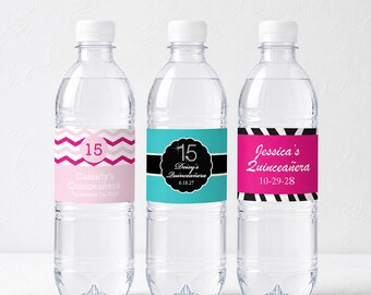 Personalized QuinceañeraWater Bottle Labels - Quince Años Waterproof - Pack of 15
