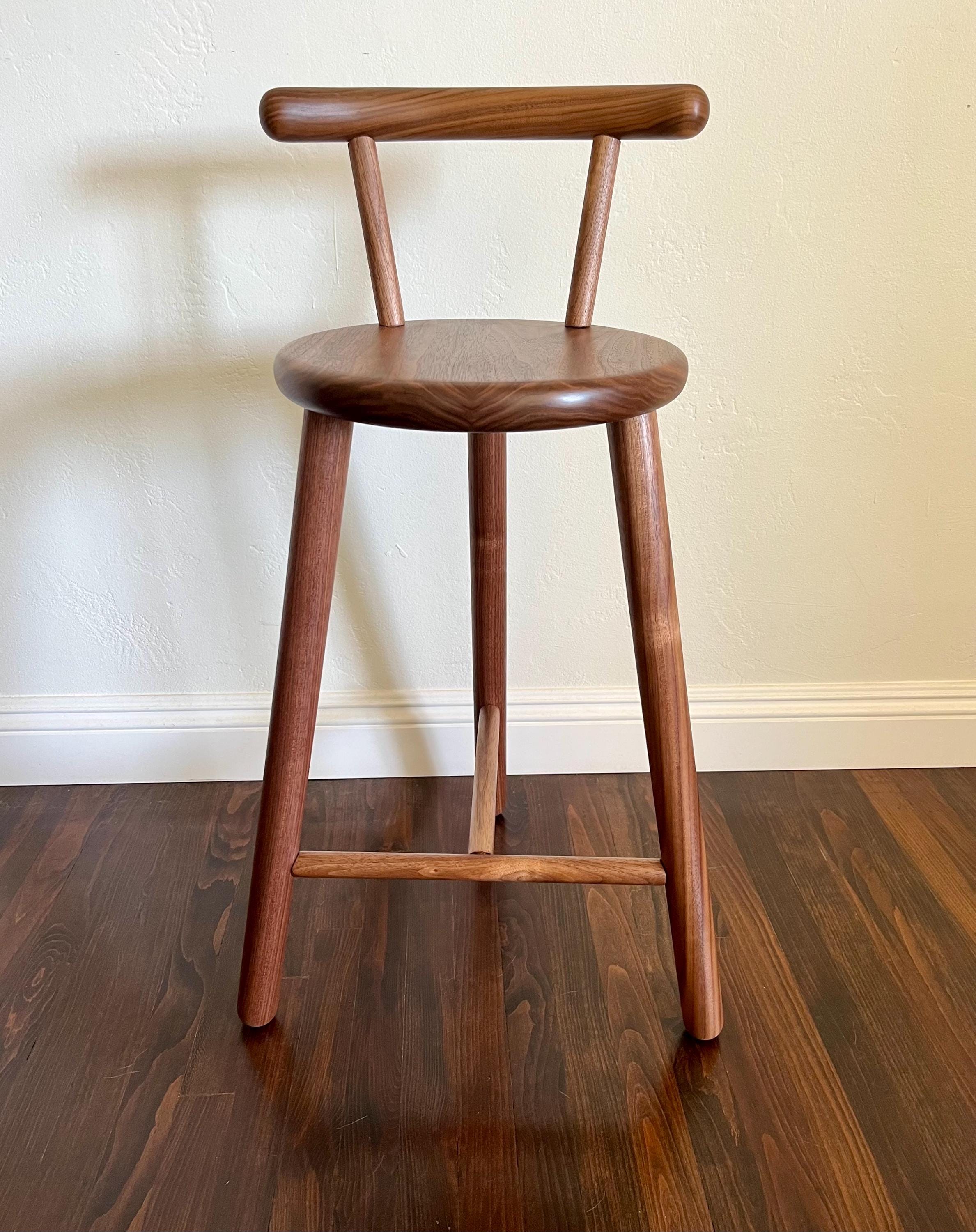 Walnut Counter Height Stool With Backrest