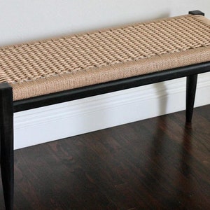 Handmade Danish Cord and Hardwood Bench 36x 13x 18 Ash with Black Stain