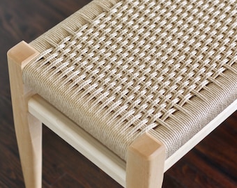 Handmade Danish Cord and Hardwood Bench 36”x 13”x 18”