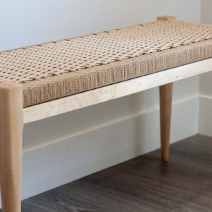 Handmade Danish Cord and Hardwood Bench 36x 13x 18 Maple wood