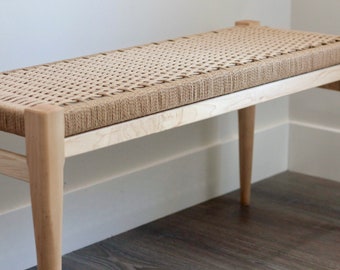 Handmade Danish Cord and Hardwood Bench 42”x 13”x 18”