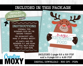 Magische Rentier Essen druckbare Tag Label Sofort-Download, Weihnachten druckbare PDF, süße illustrierte Weihnachten Rentier digitale druckbare PDF