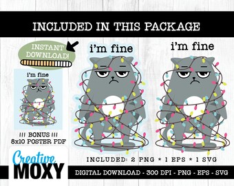Ich bin in Ordnung SVG, Tangle Lights svg, alles ist in Ordnung Katze PNG, Printable Digital Download, lustige Weihnachtssublimation, Winterurlaub Lichter