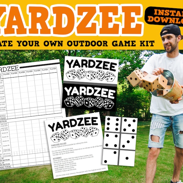 Yardzee Outdoor Game - Ultimate Bundle Kit | Digital Download - Printable PDFs | SVG/Cricut - Dice Template | 2 Scorecard types | Game Rules