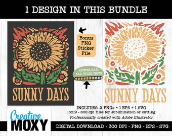 Sunny Days - Vintage Sonnenblumen Design – Retro Vibes Digitaler Download für sofortigen Sonnenschein!
