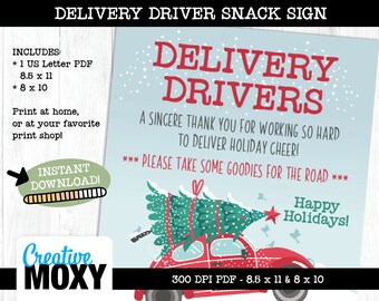 Lieferung Fahrer Danke Snack Schild Frohe Feiertage, Weihnachtslieferungen, sofortiger digital druckbarer Download, USPS Amazon FedEx Danke