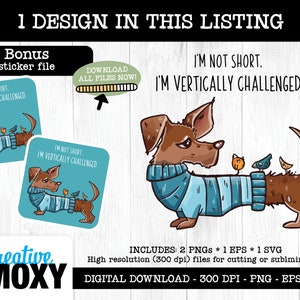 Vertically Challenged Wiener Dog with Birdie Friends // Digital Printable // Download  EPS SVG PNG // Sublimation