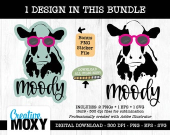 Stimmungsvolle Kuh mit Schattierungen Illustration, PNG SVG EPS (Digitaler Download)