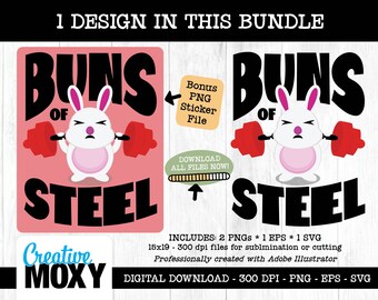 Buns of Steel Kaninchen - Workout-Design PNG SVG EPS (Digitaler Download)
