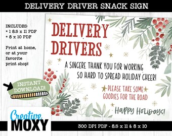 Lieferung Fahrer Danke Aquarell Zeichen Frohe Feiertage Weihnachten Lieferungen, sofortiger Digi druckbarer Download, USPS Amazon FedEx Danke
