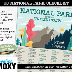 National Park Poster Checklist Tracker, Digital Download, Printable PDF, Bucket List Digital Printable Planner Goodnotes US National Parks