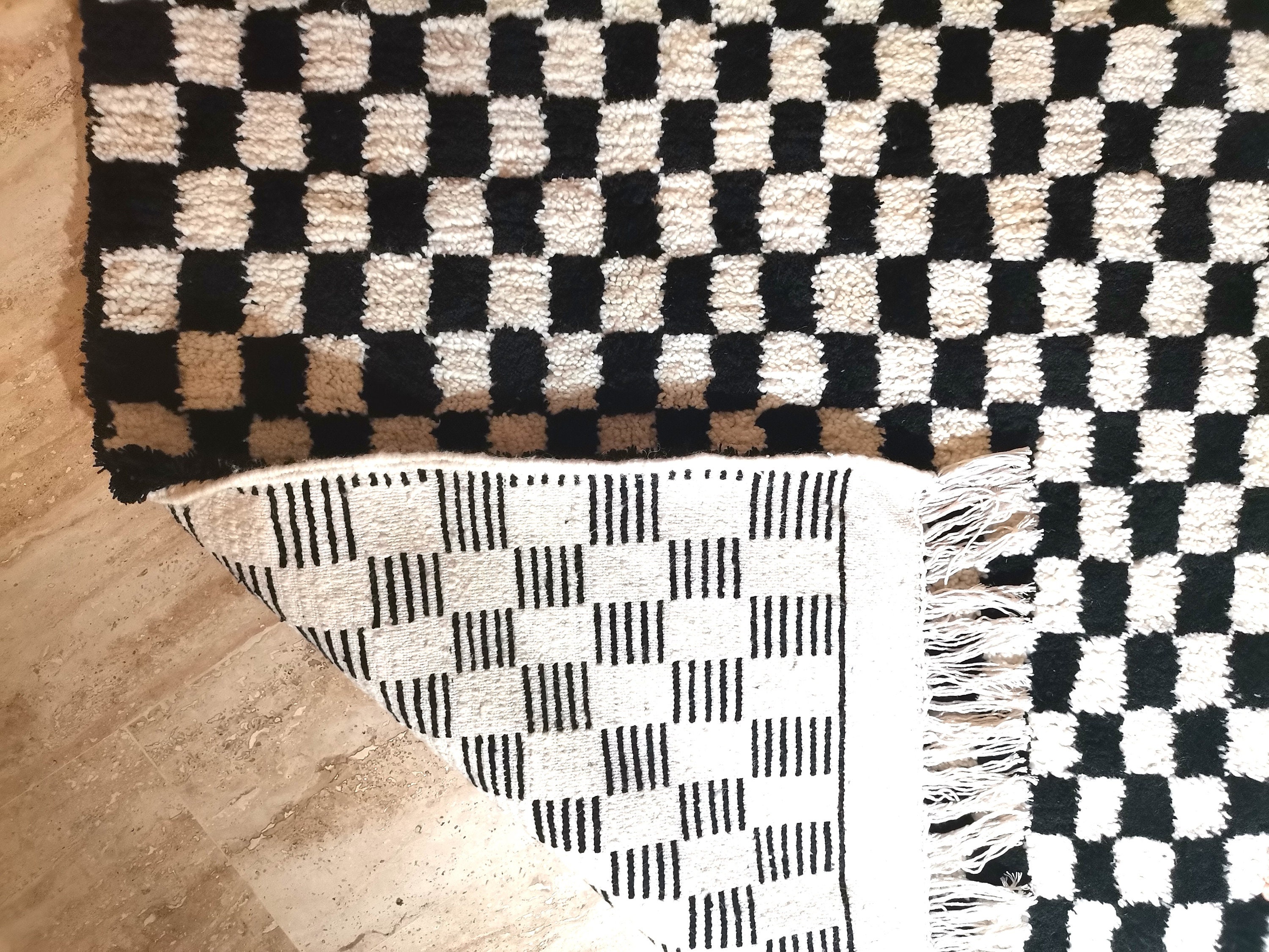 Black White Checkered Moroccan rug Moroccan custom rug Etsy