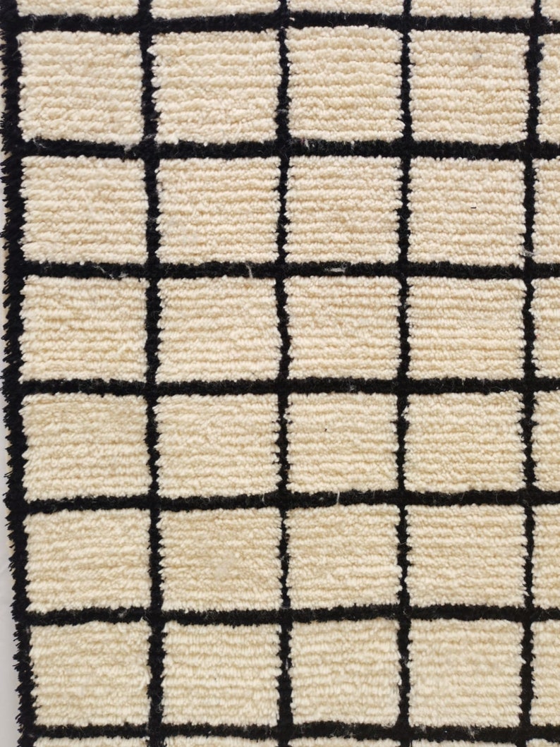 Authentic Moroccan Rug Black White Custom Moroccan Grid Rug Etsy