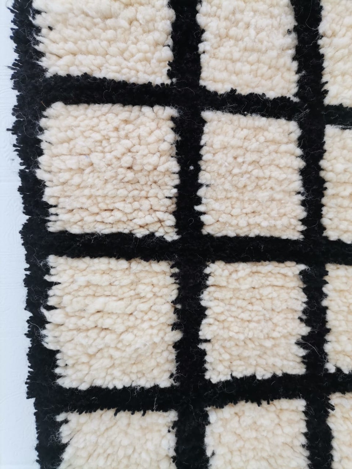 Custom Moroccan grid rug Black white Moroccan rug minimalist Etsy