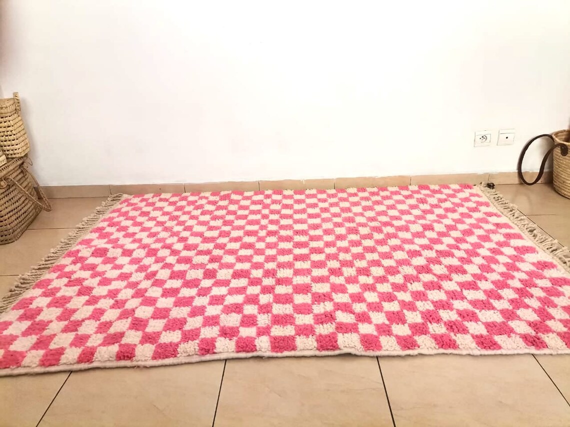 Custom Pink White Checkered Moroccan rug Moroccan custom rug Etsy