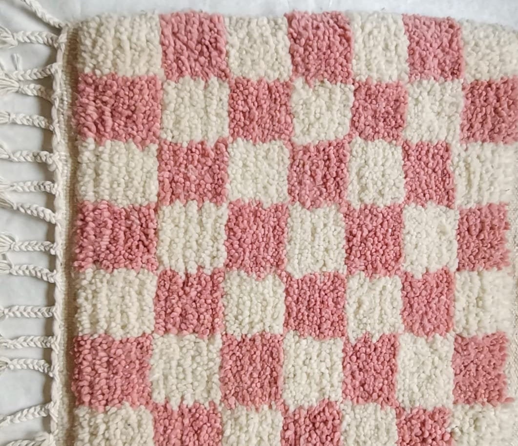 Pastel Pink White Checkered Moroccan Rug Moroccan Custom Rug Etsy