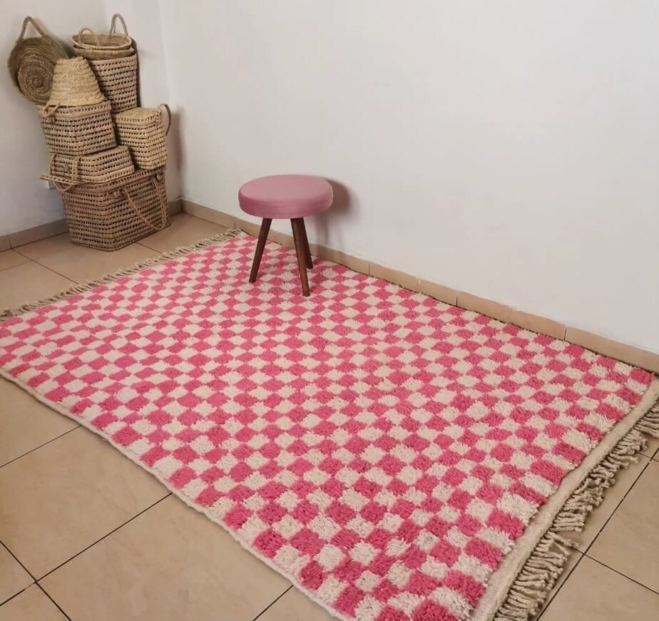 Custom Pink White Checkered Moroccan rug Moroccan custom rug Etsy