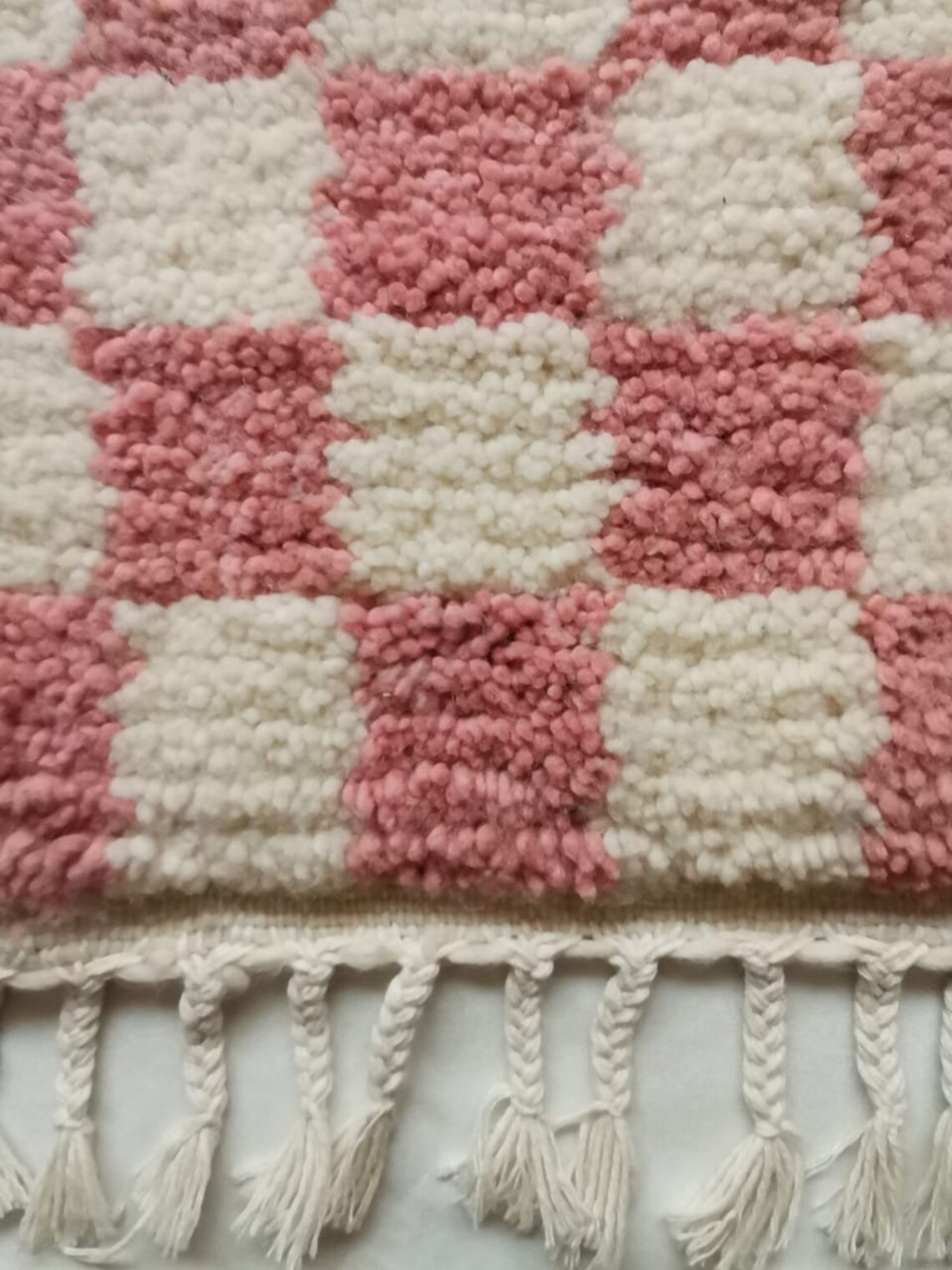 Pastel Pink White Checkered Moroccan Rug Moroccan Custom Rug Etsy UK