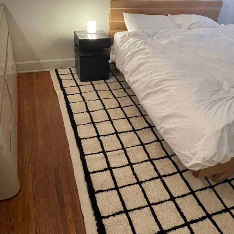 Custom Moroccan Grid Rug Black White Moroccan Rug Minimalist Etsy