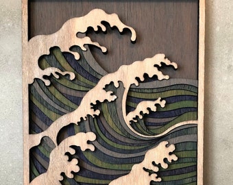 Ocean Decor - 3D Relief Sculpture Wave Panel - Precision Lasercut