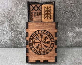 Viking Runes Set in Wooden Box - Nordic Pagan Divination Tool