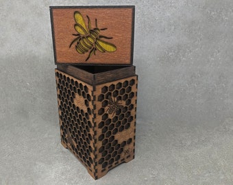 Boîte d'abeille découpée au laser - Design en nid d'abeille, stockage de souvenirs