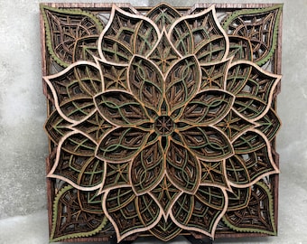 Art mural mandala en bois découpé au laser - Géométrie sacrée, décoration yoga
