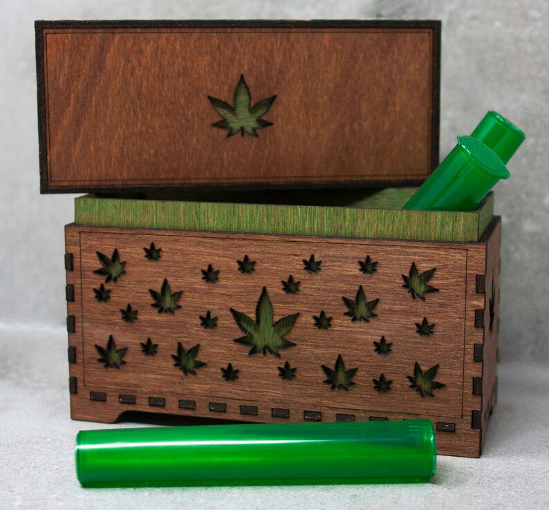 Stashbox 420gifts - Handmade Marijuana Accessories - Wooden Lasercut Box - Perfect to Store Your Doob Tubes and other Accessories! image 3