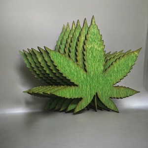 Laser Cut Wooden Pot Leaf Shape - Green Stain - Marijuana Leaf Wood Cutout, For DIY Craft Embellishment, Jewelry Making
