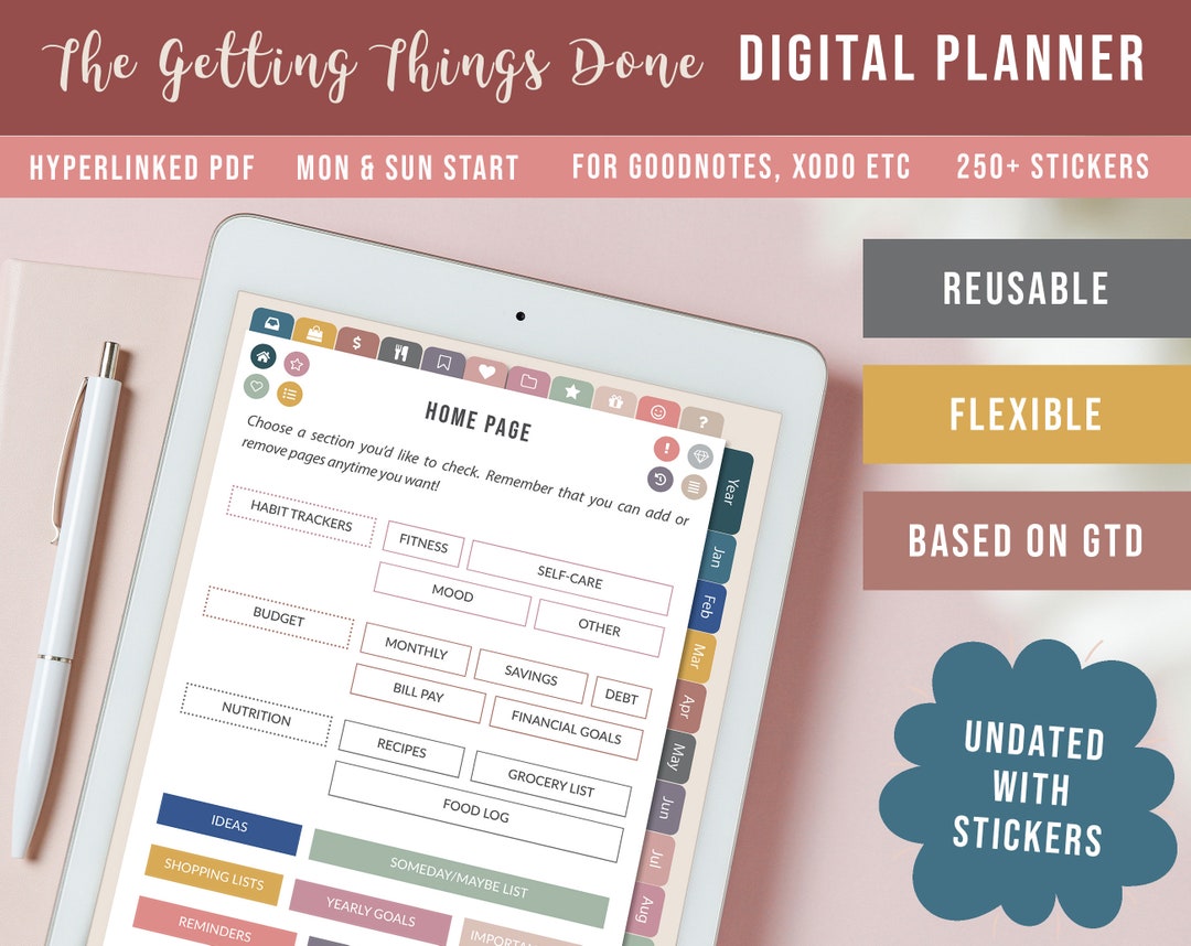 Undated Digital Planner Planner GTD Bundle PDF Planner Undated Good