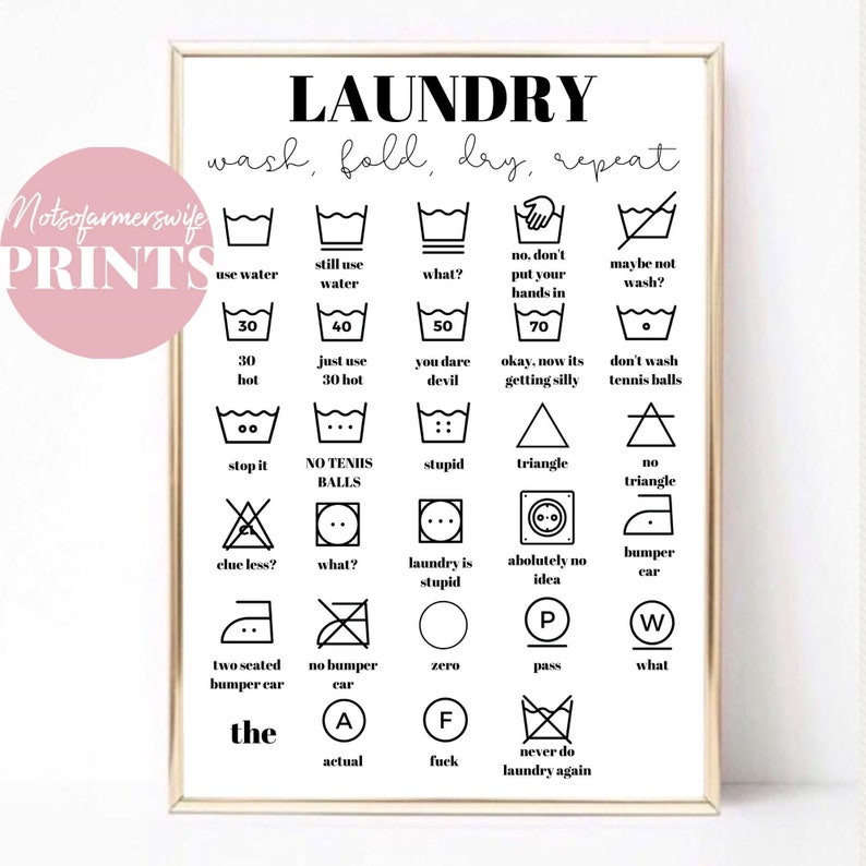 Laundry Care Symbol Wash Guide Funny Laundry Guide Laundry | Etsy