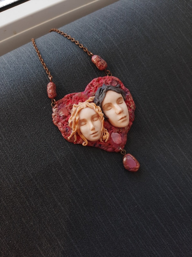 polymer clay,valentine/'s day,jewelry goddess face,medallion face,polymer clay,handmade,favorite gift Necklace,love talisman pendant,heart