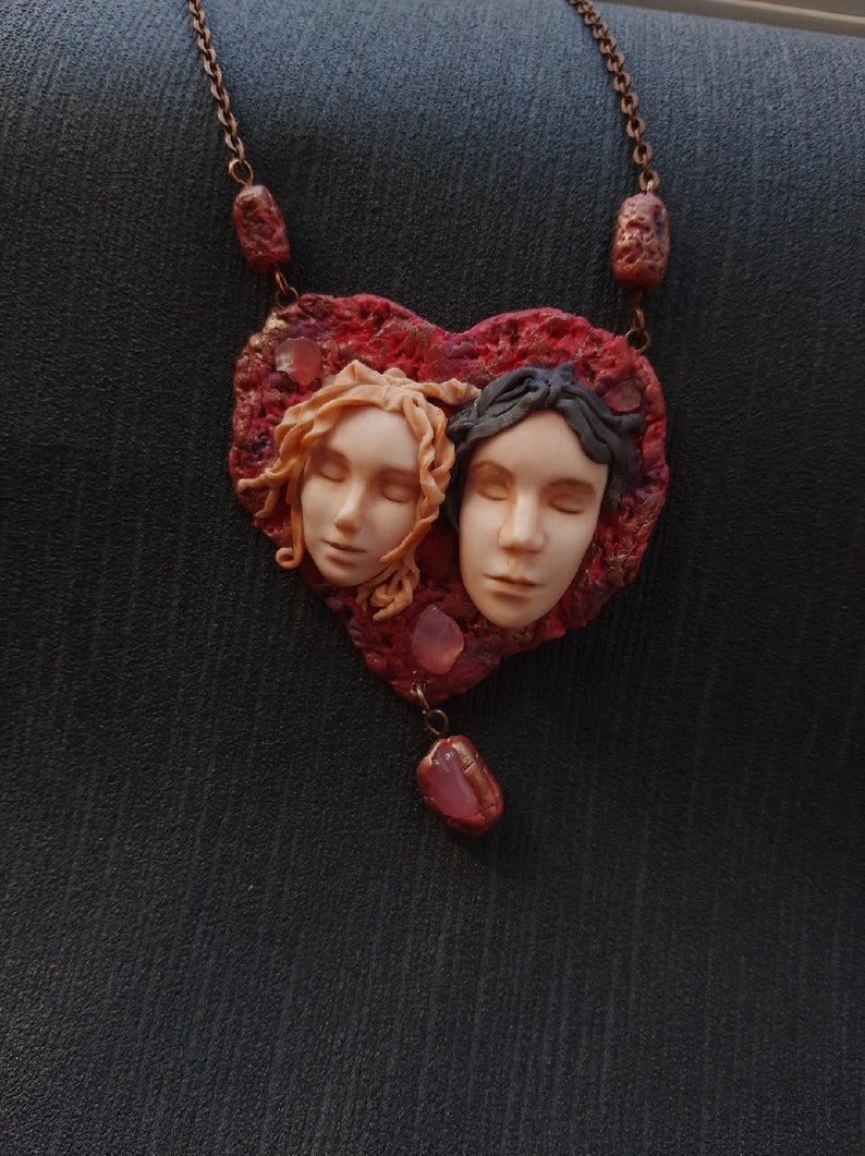 polymer clay,valentine/'s day,jewelry goddess face,medallion face,polymer clay,handmade,favorite gift Necklace,love talisman pendant,heart