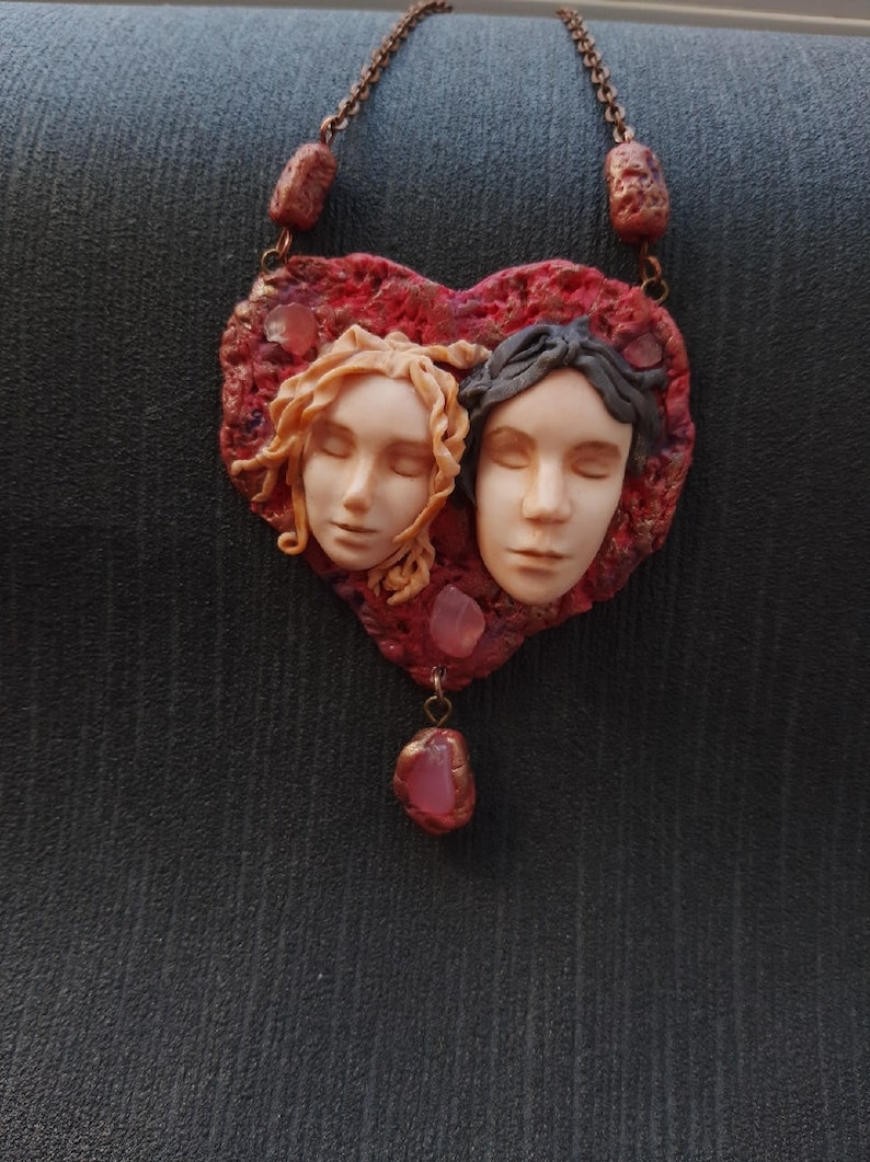 polymer clay,valentine/'s day,jewelry goddess face,medallion face,polymer clay,handmade,favorite gift Necklace,love talisman pendant,heart