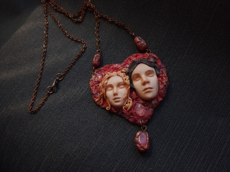 polymer clay,valentine/'s day,jewelry goddess face,medallion face,polymer clay,handmade,favorite gift Necklace,love talisman pendant,heart