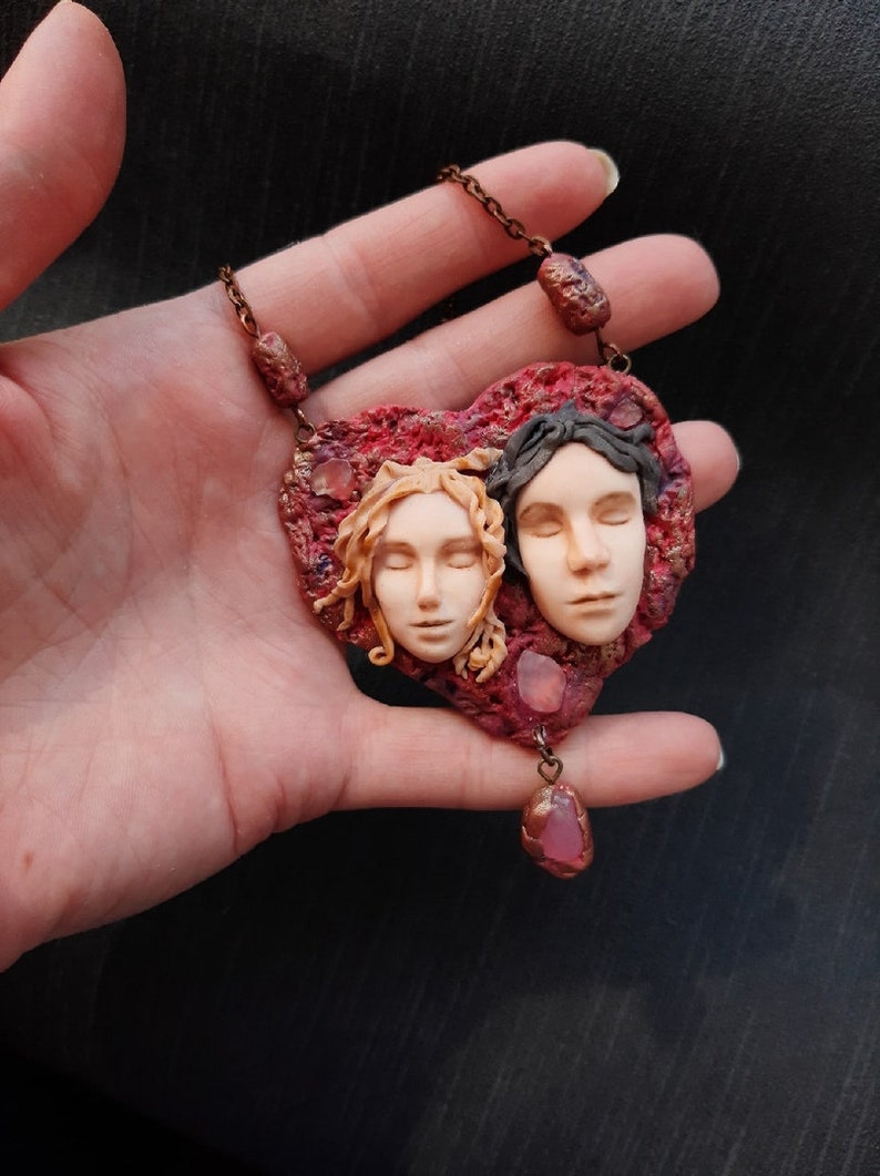 polymer clay,valentine/'s day,jewelry goddess face,medallion face,polymer clay,handmade,favorite gift Necklace,love talisman pendant,heart