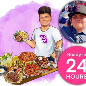 Bedrijfslogo, cartoon avatar, aangepast portret, restaurant logo, cake shop logo, dessert maker logo, snoepwinkel logo, chef-kok logo ontwerp
