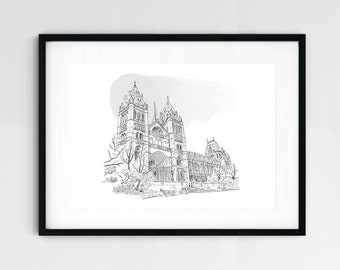 London artwork, Natural History Museum sketch, signed fine art print