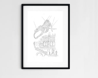 London artwork, 'Hope' at the Natural History Museum sketch, signed fine art paper print