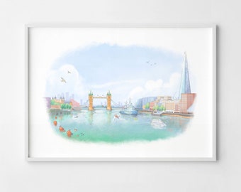 London Tower Bridge View, River Thames, London artwork, signed fine art print