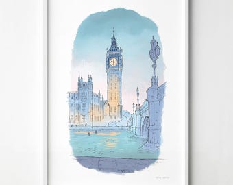 Big Ben, Westminster London Artwork, Signed Fine Art Paper Print, Wall Decor Leaving Gift